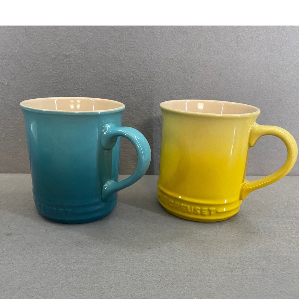 Le Creuset Stoneware Mug Set 14oz Caribbean Blue and Soleil Yellow Ombre 2pc